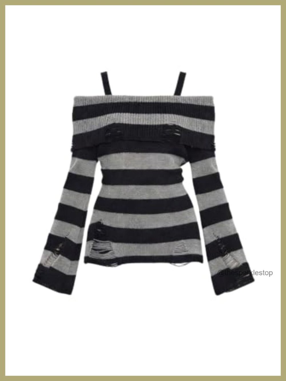 Goth Off Shoulder Striped Distressed Sweater Pullover
